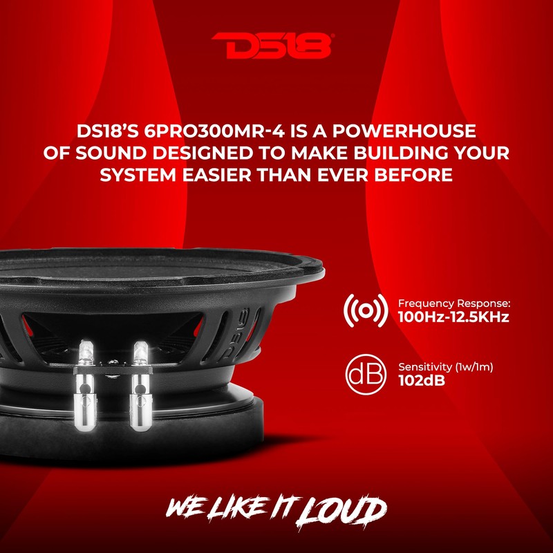 DS18 6PRO300MR-4 6.5" Professional Mid-Range Loudspeaker, High Sensitivity 102dB, 150W