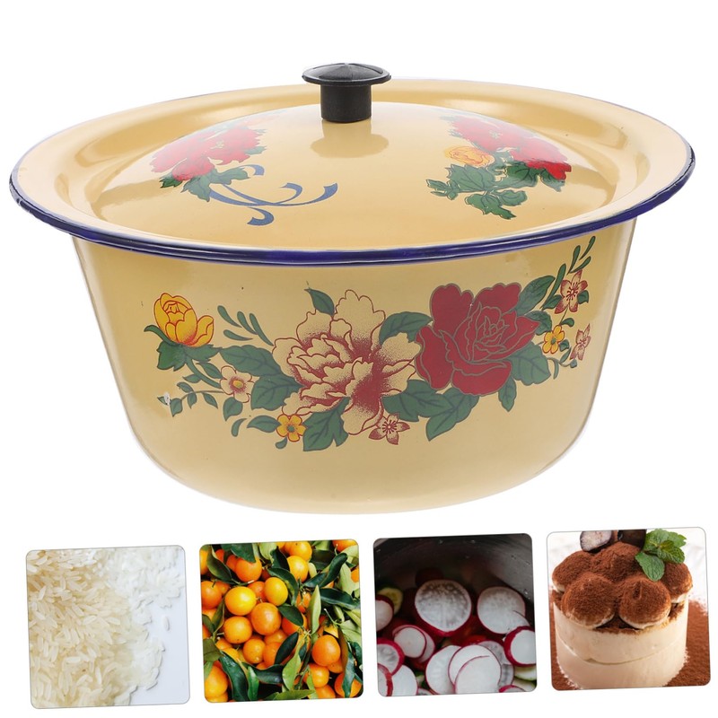 Mobestech Retro Enamel Mixing Bowl Lard Oil Storage Canister Decorative