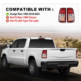 G-PLUS Tail Lights Brake Lamp w/Bulbs Driver & Passenger Compatible with Dodge Ram 1500 2019-2023/Not Fit Ram 1500 Classic and LED Type 55112988AE 55112989AE Luces Traseras Rear Brake Lamps Assembly