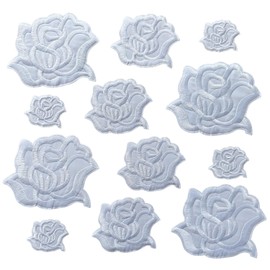 MISDONR 12pcs White Rose Iron on Patches 3 Sizes Rose Flowers Embroidered Applique for Repair Decoration Jacket Jeans Clothes Hats Shoes Bags