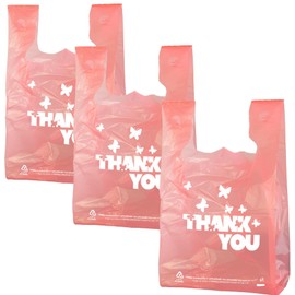 PINK Thank you bags, 100PCS T shirt bags, To Go Bags,Grocery bags, Reusable and Disposable,Perfect for Small Business,Take Out,Retails,11 inchx6 inchx21 inch(100),Large