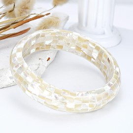 AeraVida Iridescent Mosaic of White Mother of Pearl Bangle Bracelet | Elegant Sterling Silver and Mother of Pearl Jewelry for Women | Stylish Mosaic Design Bracelet