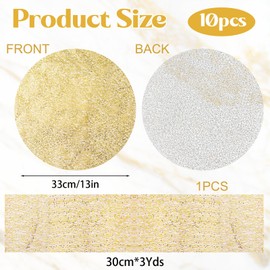 URROMA Meal Mat, 11Pcs Disposable Gold Starry Sky Pattern Placemats Set Dining Mat Gold Gypsophila Mesh Table Runner Sequin Glitter Mesh Metallic Gold Mesh Table Decor