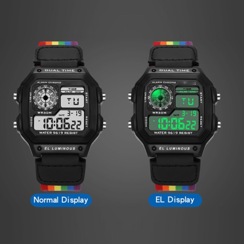 Digital Chronograph Watch Luminous Waterproof Multi Function Retro Style Square