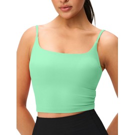 Omwilddo Womens Scoop Neck Longline Padded Sports Bra Adjustable Strappy Butter Workout Crop Tank Top,Light Compression Apple Green XS