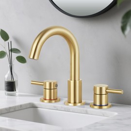 IUERASD Bathroom Faucet 3 Hole, Brushed Gold Bathroom Sink Faucet with Pop Up Drain, 8 inch Widespread Bathroom Faucet with 360° Swivel Spout, 2 Handle Vanity Faucet with Water Supply Hoses