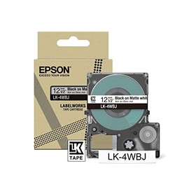 Epson Label Cassette, Matte Label Tape LK-4WBJ Black on White, Durable Tape for Epson LabelWorks Label Printers, Water & Wear, 8m x 12mm