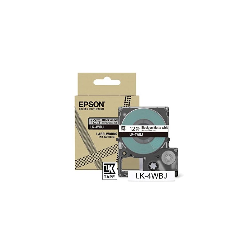 Epson Label Cassette, Matte Label Tape LK-4WBJ Black on White,