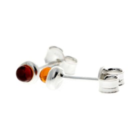 Genuine Cognac Baltic Amber set in 925 Sterling Silver Studs Small Classic Earrings - 8275