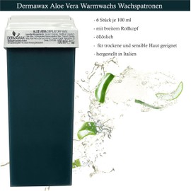 Dermawax Aloe Vera Wax, Pack of 6, 100 ml Roll-On Wax Cartridges, Warm Wax Cartridges, Hair Removal, Warm Wax, Body Care Refill Set