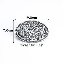 Western Belt Buckles for Women Men's Cowboy Belt Buckle - Silver Oval Vintage flower