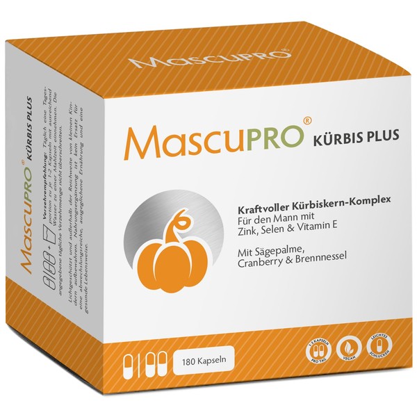 MascuPRO® Pumpkin Seed Capsules - 20:1 Pumpkin Seed Extract - 180 Capsules - Saw Palmetto & Nettle - Vegan - Made in Germany