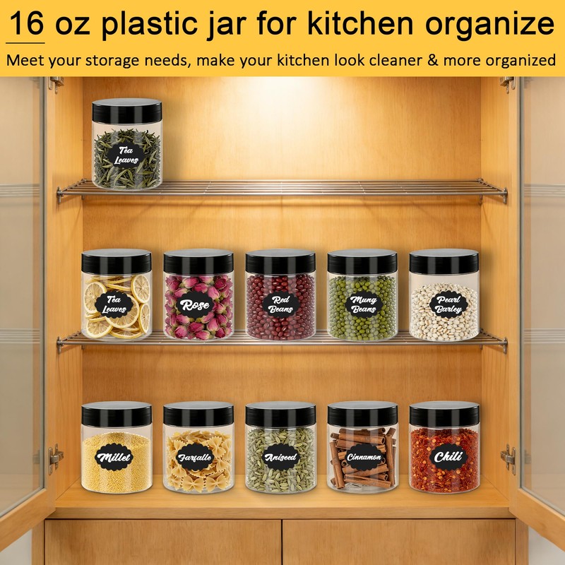 20pcs 16 oz Plastic Jars with Lids, Food Grade Round