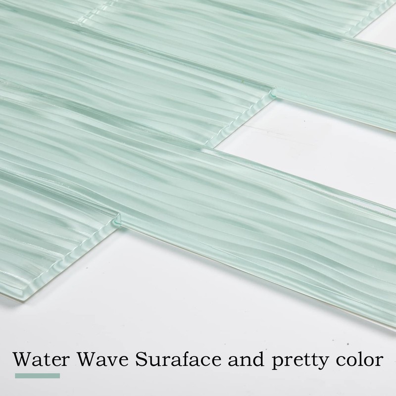 Lovdeco Light Green Water Wave Glass Subway Tile, 3 x
