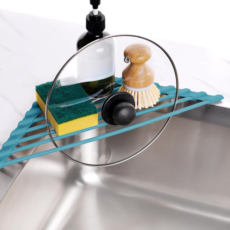 Tomorotec Compact Silicone-Coated Triangle Dish Drying Rack for Sink Corner