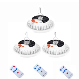 LED Camping LED Tent Solar Lantern Lights 6000LM 5 Mode USB Rechargeable Remote Control Portable Light Tent Hanging Flashlight Outdoor Fishing Emergency Courtyard Garden 3 Pack