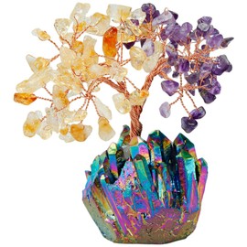 Mookaitedecor Amethyst Crystal Tree with electroplated colourful quartz base and wrapping with copper wire, beautiful symbol for wealth and happiness, family office decoration