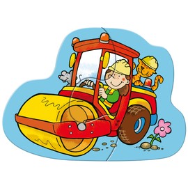 Haba 3901 - 6 erste Puzzles Baustelle, Puzzle mit 6 lustigen Baustellenmotiven für Kinder ab 2 Jahren, mit Bauarbeiterholzfigur zum freien Spielen