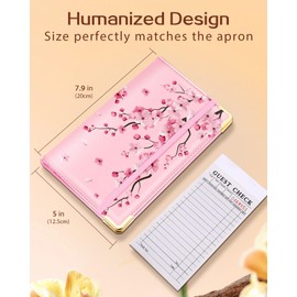 Slohif Server Book for Waitress Cute Serving Books with Zipper Pocket Accessories Leather Server Check Book Restaurant Waiter Server Booklet Organizer Ticket Book Holder Blossom
