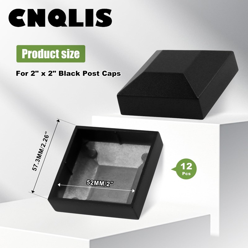 CNQLIS Aluminum Fence Post Caps 2" x 2" Black Post