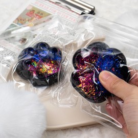 2Pcs Taba Squishy Cat Paw Squeeze Toys, Cute Cat Paw Squishy Toys for Stress Relief, Soft Jelly Kitty Squeeze Fidget Toys, Black Sensory Fidget Decompression Toy for Kids Adults(Starry)