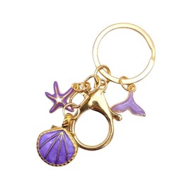 Pingyongchang Cartoon Seashell Starfish Keychain Cute Ocean Theme Enameled Chain Keyring Holiday Gifts-A