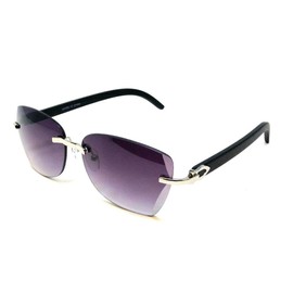 Dweebzilla Debutante Rimless Aviator Metal & Faux Wood Buffs Clear Lens Sunglasses - Rimless Eyeglasses Frames (Rose Gold Black Wood Frame - Black Gradient Lenses)