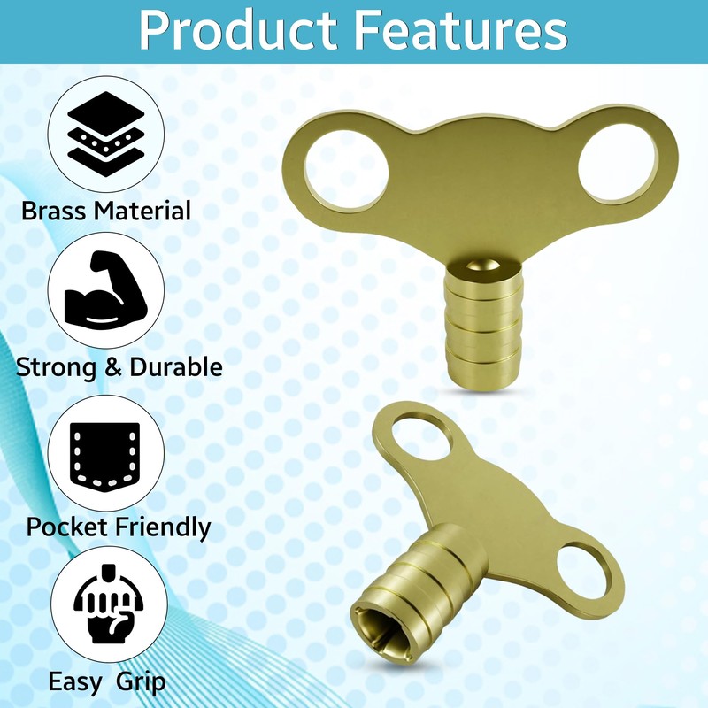 WedDecor Solid Brass 5mm Radiator Key, Universal Radiator Valve Caps