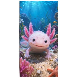 Violetpos Original Axolotl Beach Towel - Underwater Diving Animals Series - Made with Microfiber Materials - 3X Fast Drying - Sand Resistant - Perfect for Beach, Pool, Travel, Camping, Yoga