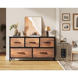 YITAHOME Wide Storage Tower with 5 Drawers - Fabric Dresser, Organizer Unit for Bedroom, Living Room, Closets - Sturdy Steel Frame, Easy Pull Fabric Bins & Wooden Top