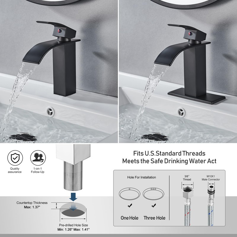 GENBONS Black Bathroom Faucet Waterfall Single Handle Bathroom Sink Faucet