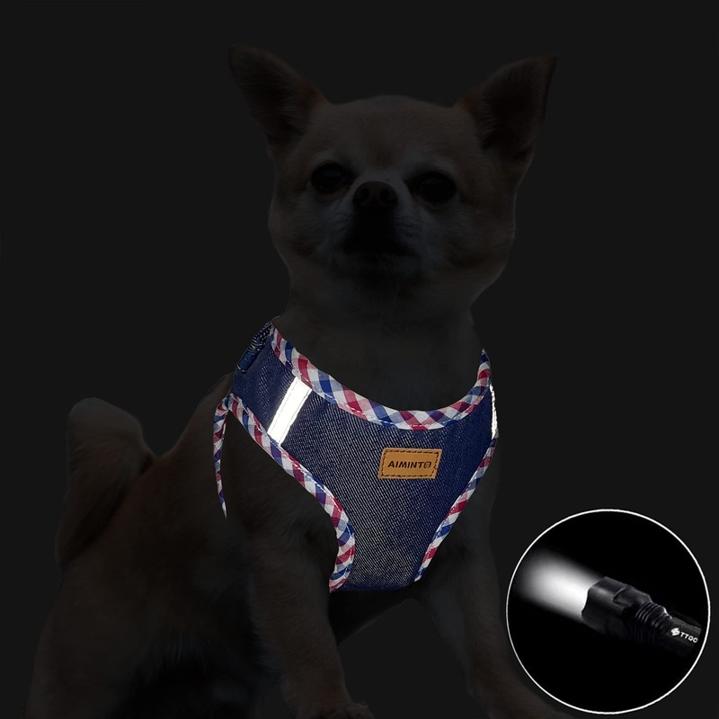 Aiminto Denim Dog Harness & Leash Set, Breathable Mesh, Lightweight,