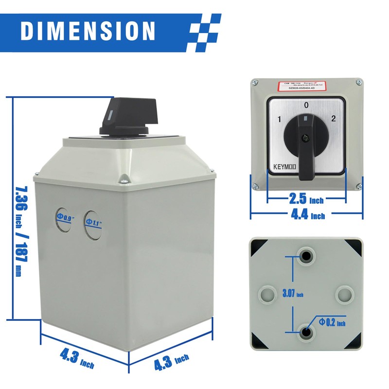 KEYMOO 63A Rotary Changeover Switch with Exterior Box, 4NO 4NC