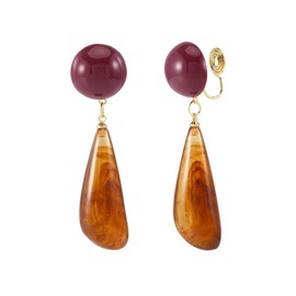 Vintage Brown Teardrop Round Disc Clip On Statement Dangle Drop Earrings for Women Non Piereced Ear Hypoallergenic Resin Waterdrop Fake Dangling Lightweight Fashion Jewlery Gift