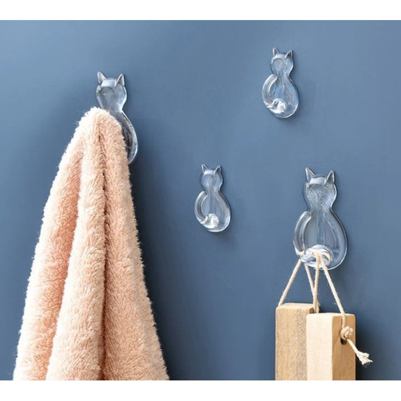 TIKA 8 Pcs Adhesive Cat Wall Hooks – Heavy-Duty No-Drill