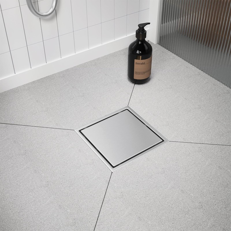 6 Inch Square Shower Drain with 2-in-1 Tile Insert Grate