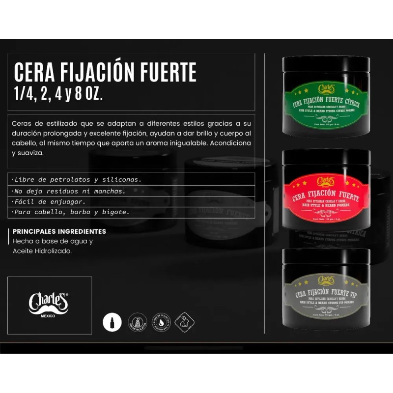 Cera Fijación Fuerte Citrica 4 Oz Cabello Y Barba Charle´s