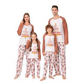 PYAEAS Matching Family Pajamas Sets Christmas PJ's Jammies Holiday Sleepwear Loungewear for Adult Women Men Xmas Outfits (Men, L, Brown Cookie)