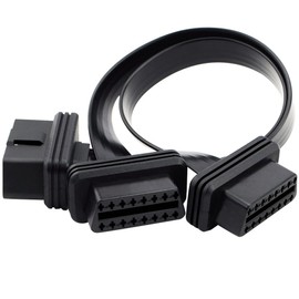 iKKEGOL Ultra Low Profile Straight 16 Pin OBD2 OBDII Splitter Extension Cable Male to Dual Female Y Cable 30cm/12 (Straight Port)