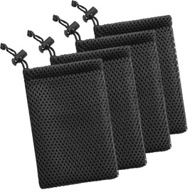 ANMOO Nylon Mesh Drawstring Bags, 5 x 3.5inch Small Pouch String Bag for Mini Stuff MP3 Charger Earphone Key, 4pcs Pen Pencil Organizer for Lipstick Cosmetic Jewelry, Black