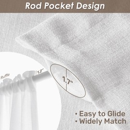 Melodieux White Semi Sheer Curtains 63 Inch Length for Bedroom Living Room, Farmhouse Linen Texture Light Filtering Home Office Shiny Sheer Drapes Rod Pocket, 52" W x 63" L, 2 Panels