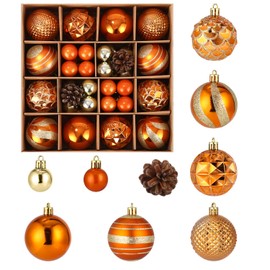 SinLaw Christmas Tree Baubles, Pack of 42 Christmas Tree Decorations, Plastic Christmas Baubles Set with Hanger, Shatterproof, Red Orange Christmas Decoration for Indoor Outdoor Christmas Tree