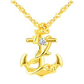 INFINIONLY Necklace Chains and Earrings for Women and Girls, 925 Silver Anchor Jewellery Sets, Anchor Necklace Pendant, Anchor Earrings Studs, Anchor Interwoven with Roses, Zirconia, Gold, Sterling