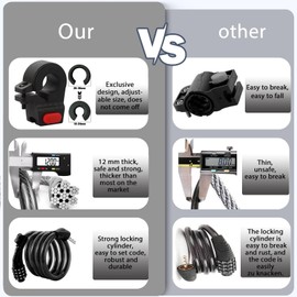 E Scooter Lock,Bike Lock Combination Lock Cable Compatible for Xiaomi M365/Max/GXL/Ninebot/Segway/Moto/Bicycle Locks 4ft Long/0.472In Scooter Anti-Theft Ideal 4-Digit/12 Metal Cables Locks