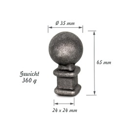 UHRIG Fence Spike with Iron Ball Forged Steel Rustic Wrought Iron Decorative Point, Metal Tip, Spear Tip Height: 65 mm