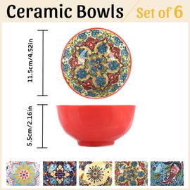 Goodmeet Ceramic Dessert Bowls Set of 6, Bohemia 12 oz Snack Serving Bowl, Porcelain Colorful Bowls for for Ice Cream, Fruits, Sauce, Soup, Decorative, Microwave & Dishwasher Safe