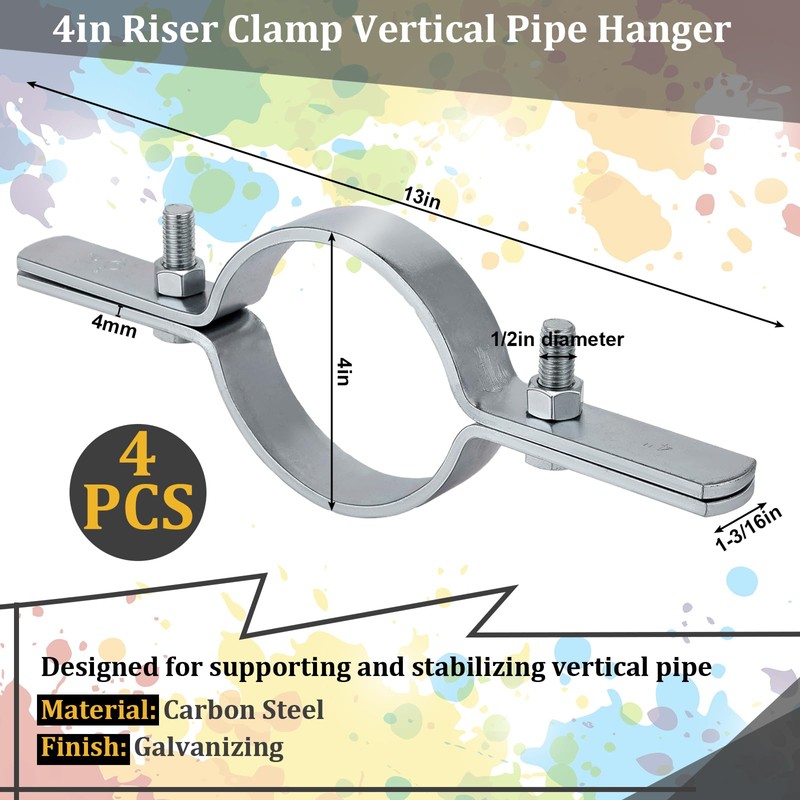 MorningRo 4 Pcs 4 Inch Pipe Riser Clamps Vertical Hanger