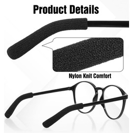 Glasses Ear Cushions, 4 Pair Glasses Ear Pads, Soft & Elastic Nylon Eyeglass Arm Grips Covers Tips Anti-Slip for Eyeglass, Black