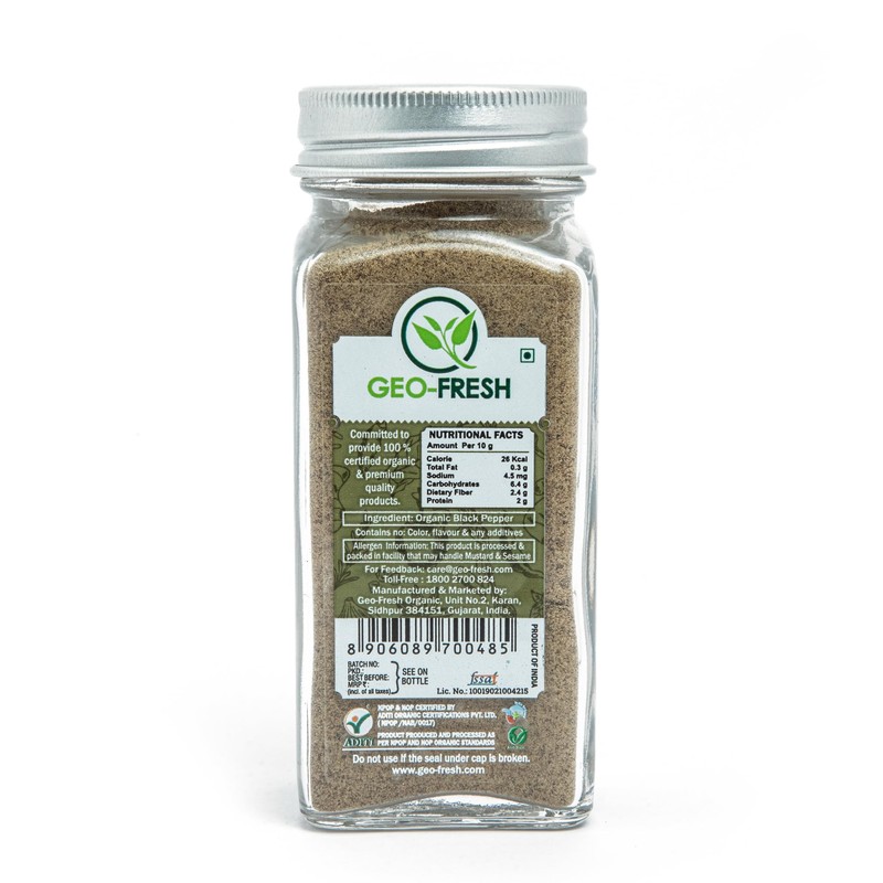 Geo-Fresh Organic Black Pepper Powder – 1.94 oz Glass Jar