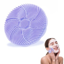 Douji Small Silicone Body Scrubber Shower Bath Brush,Face Exfoliator Blackhead Wash Tool,Handheld Cleansing Skin Brush for Sensitive Kids Women Men All Kinds of Skin（Purple）